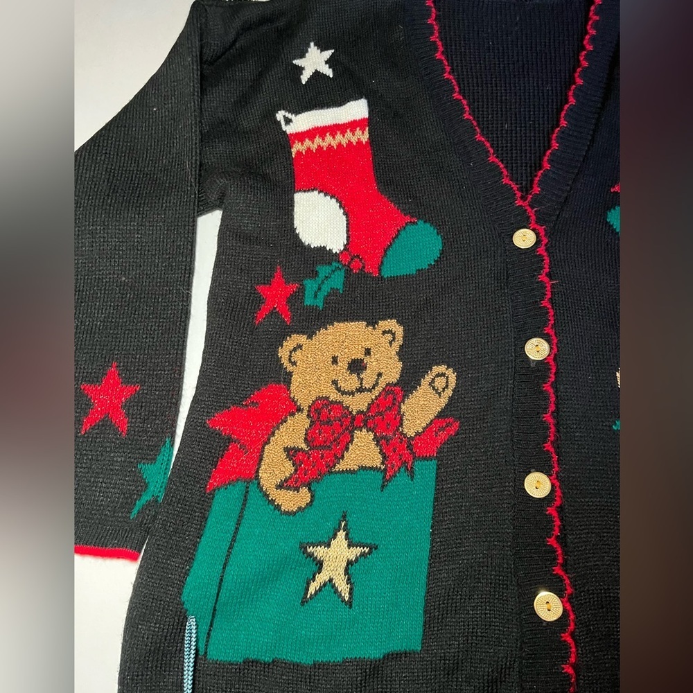 Vintage Holiday Time USA Made Womens Knit Christmas Theme Cardigan Sweater M - Picture 4 of 8